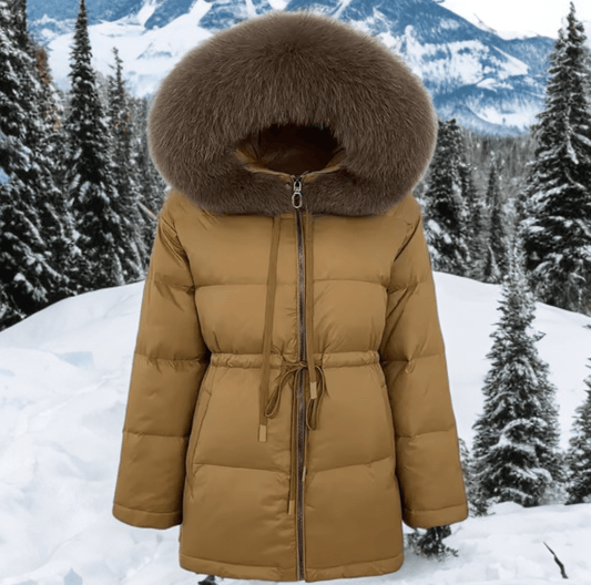 Kurtka z futrem lisa naturalnego brązowa,SHIRA - 2 - LEU