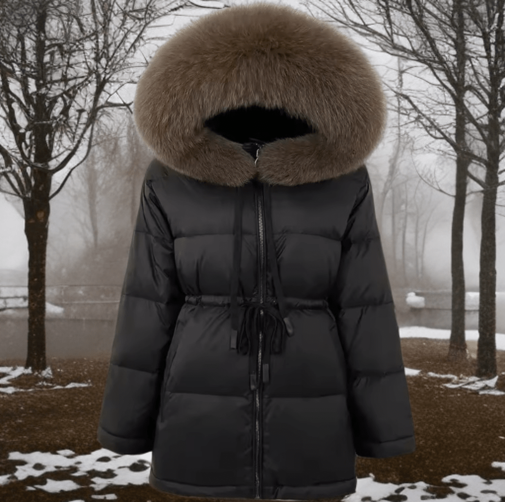 Kurtka z futrem lisa naturalnego czarna, SHIRA - 5 - LEU