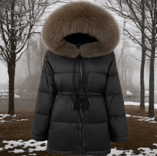 Kurtka z futrem lisa naturalnego czarna, SHIRA - 5 - LEU