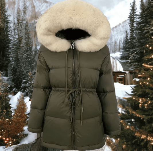 Kurtka z futrem lisa naturalnego khaki, SHIRA - 1 - LEU