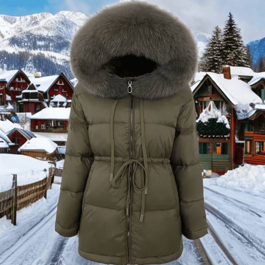 Kurtka z futrem lisa naturalnego khaki, SHIRA - 2 - LEU