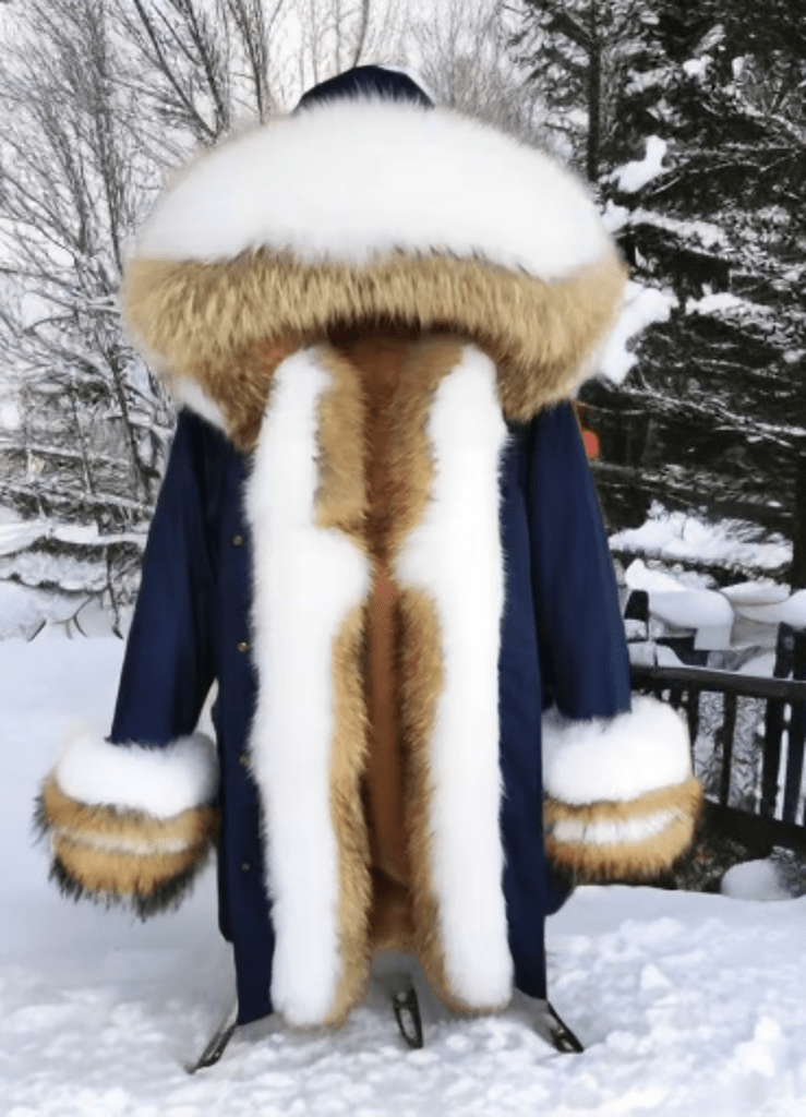 Kurtka z futrem lisa,lisem parka granatowa damska,MOYA - LEU
