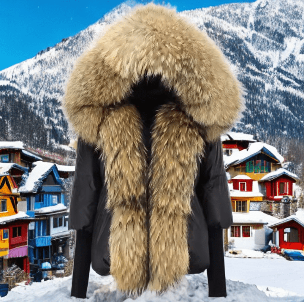 Kurtka z futrem puchowa damska czarna jenot naturalny,VALENTINA - LEU