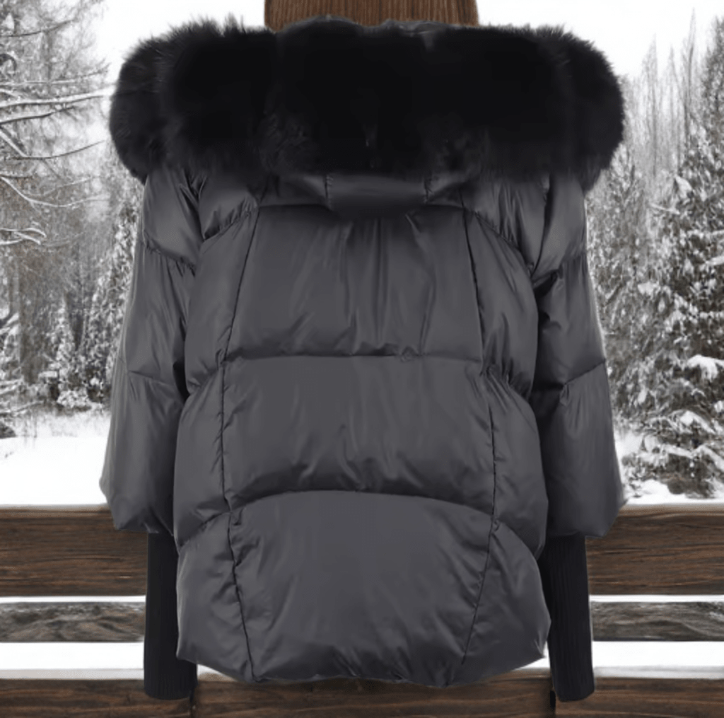 Kurtka z futrem puchowa damska czarna lis naturalny czarny,VALENTINA - LEU