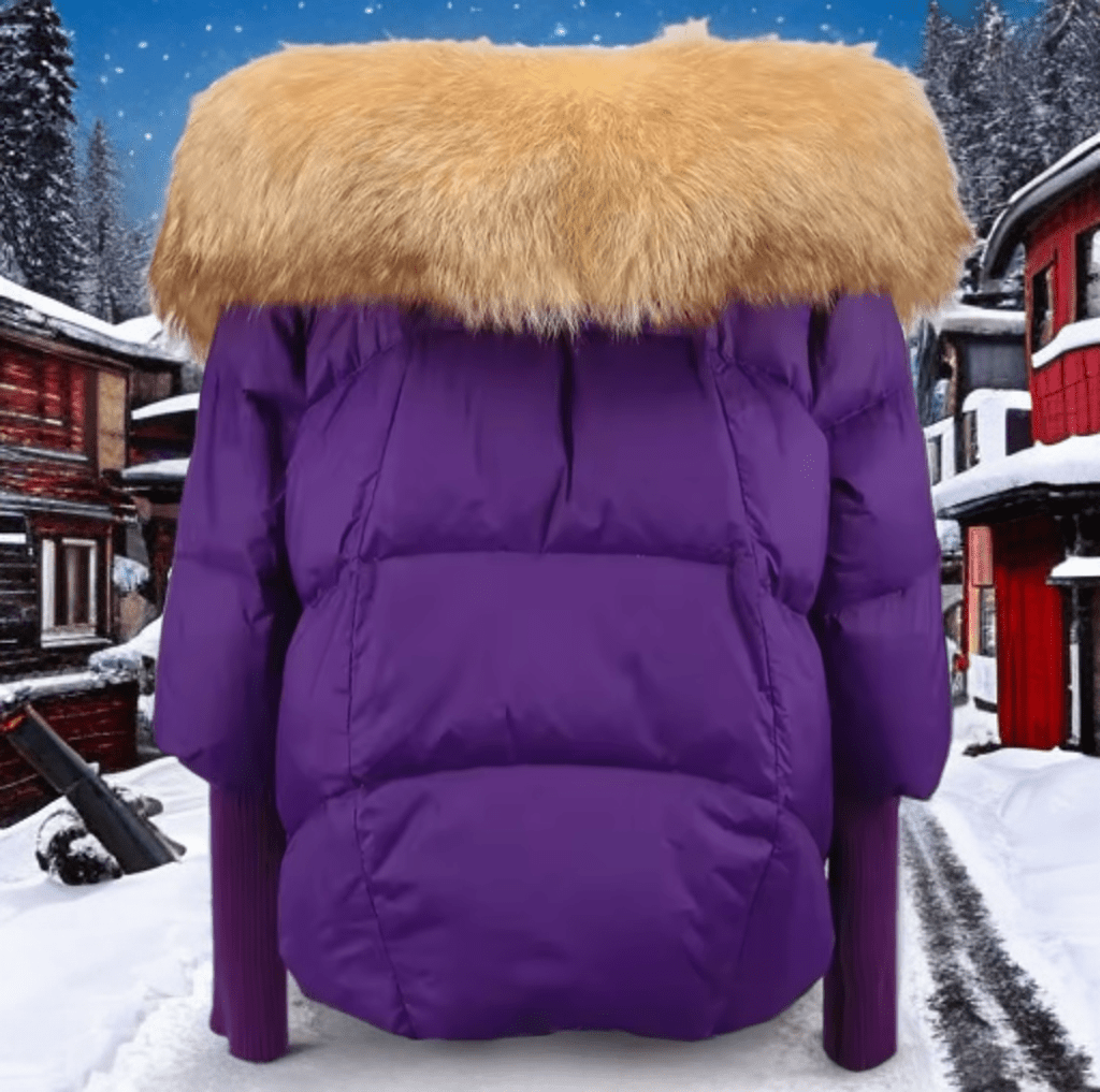Kurtka z futrem puchowa damska fioletowa rudy lis naturalny,VALENTINA - LEU