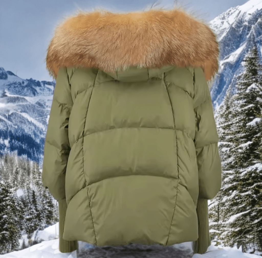 Kurtka z futrem puchowa damska khaki lis naturalny rudy,VALENTINA - LEU