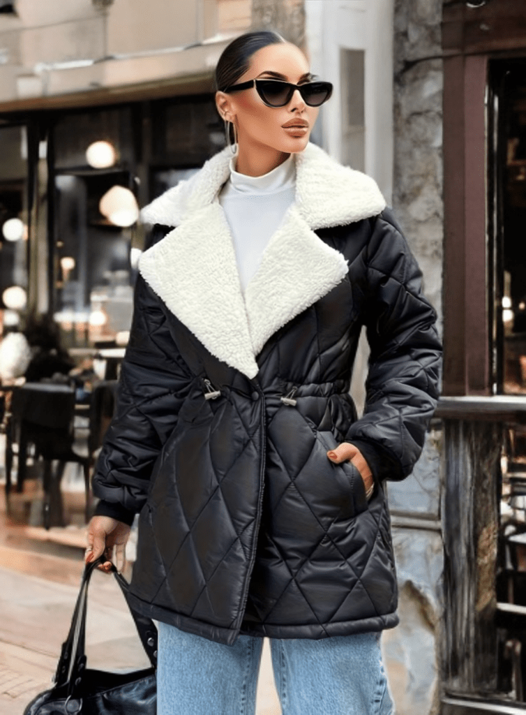 Kurtka, zimowy płaszcz damski pikowany - LEU