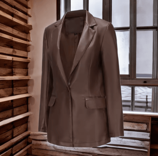 Marynarka skórzana damska ciemny brąz ze skóry, POLA - LEU