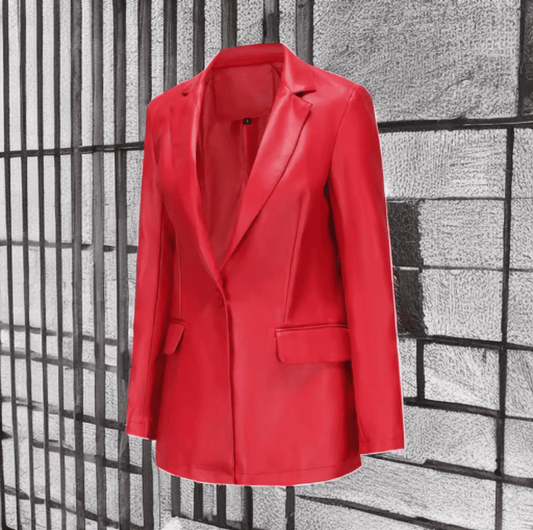 Marynarka skórzana damska czerwona ze skóry, POLA - LEU