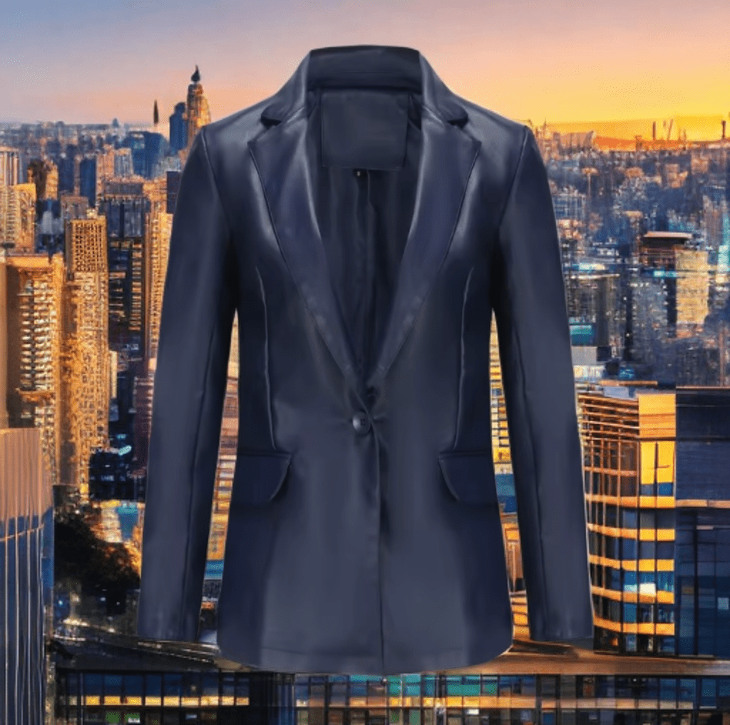 Marynarka skórzana damska granatowa ze skóry, POLA - LEU