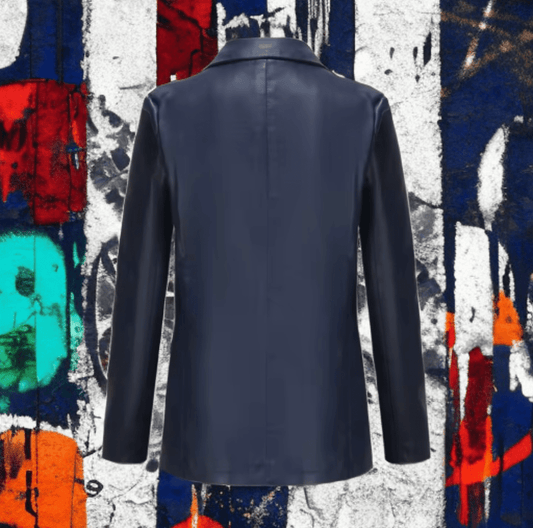 Marynarka skórzana damska granatowa ze skóry, POLA - LEU