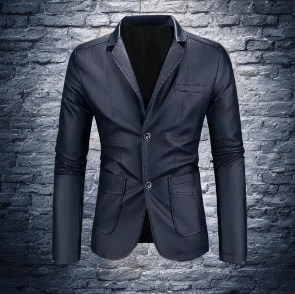 Marynarka skórzana męska z ekologicznej skóry niebieska,MARTI od LEU. Marynarka ze skóry męska wiosenna, jesienna, przejściowa. 