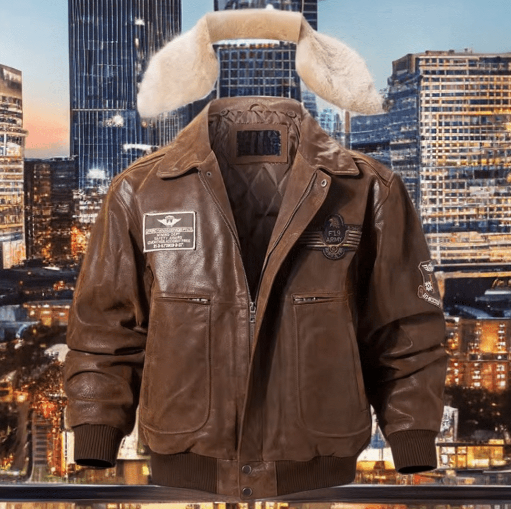 Pilotka skórzana męska ze skóry bomberka, LOT - 707 - LEU