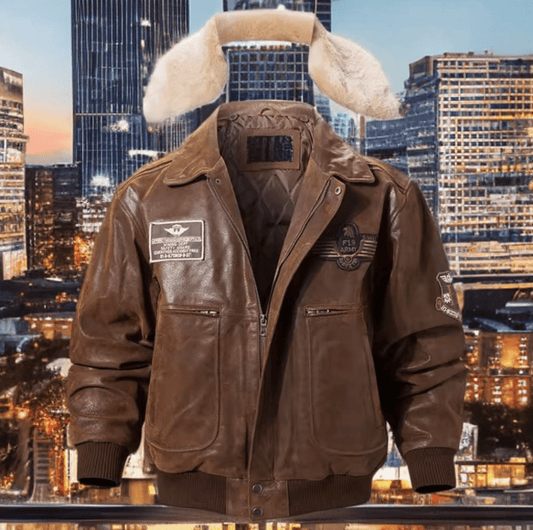 Pilotka skórzana męska ze skóry bomberka, LOT - 707 - LEU