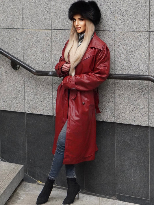 Płaszcz z naturalnej skóry damski bordowy,PAULA od LEU.