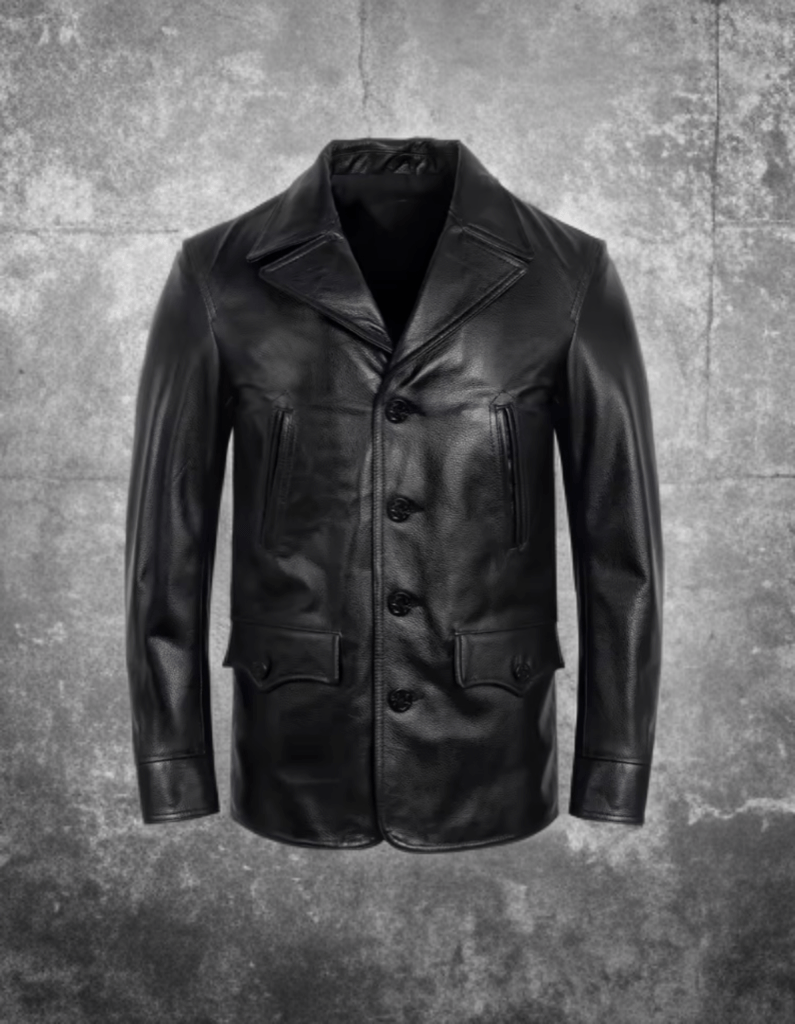 Płaszcz skórzany męski czarny - LEU