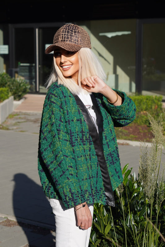 Płaszcz wełniany damski z paskiem butelkowa zieleń - LEU