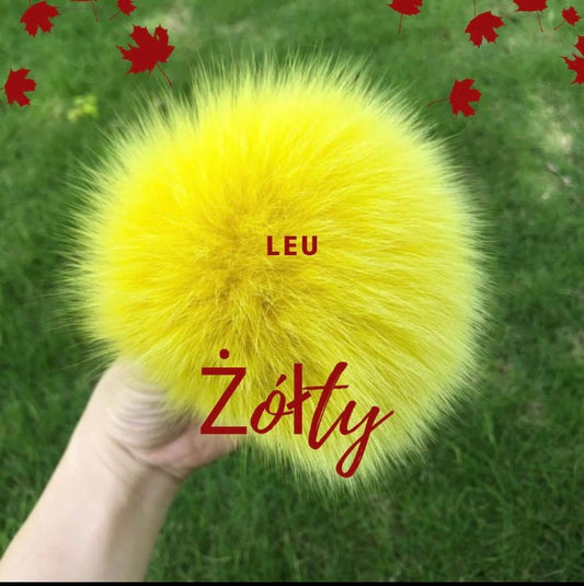 Pompon futrzany do czapki z futra lisa w żółtym kolorze