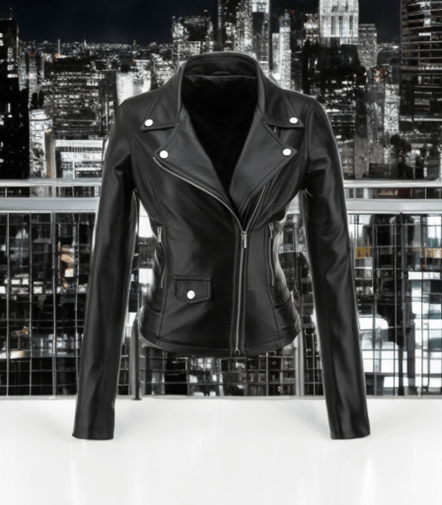 Ramoneska skórzana damska czarna, MOTOCYKLOWA - LEU