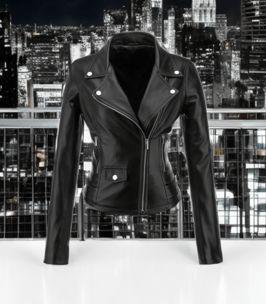 Ramoneska skórzana damska czarna, MOTOCYKLOWA - LEU