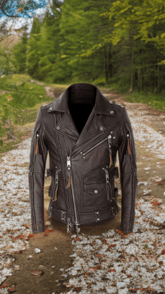 Ramoneska skórzana męska brązowa z naturalnej skóry,KYLIAN - LEU