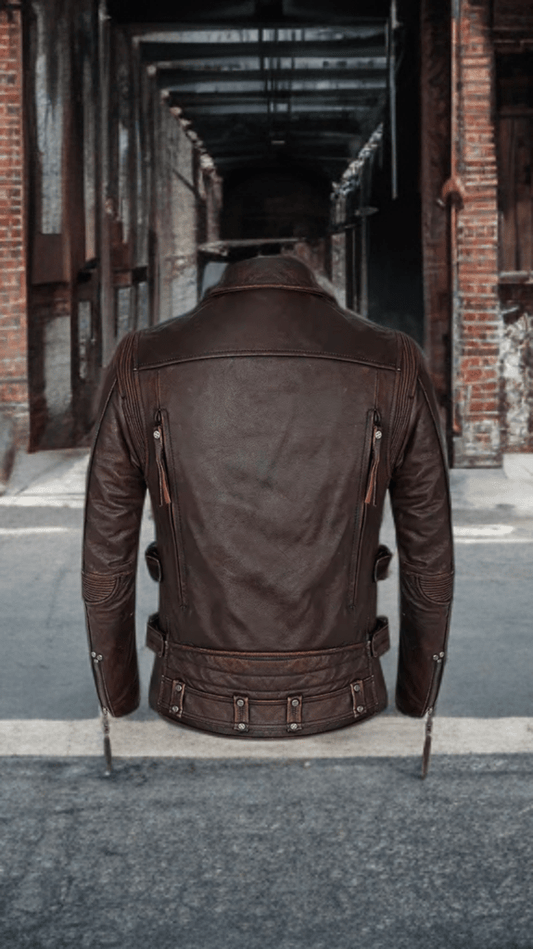 Ramoneska skórzana męska brązowa z naturalnej skóry,KYLIAN - LEU