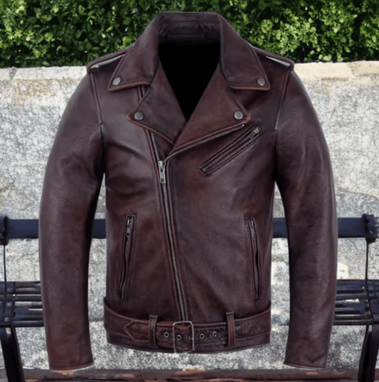 Ramoneska skórzana męska brązowa,RICHARD VINTAGE - LEU