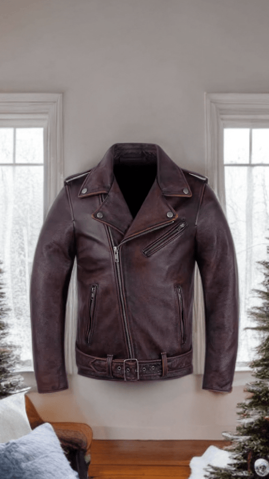 Ramoneska skórzana męska brązowa,RICHARD VINTAGE - LEU