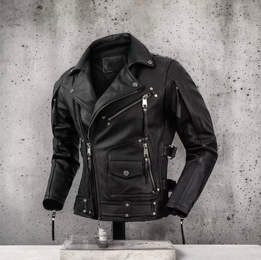 Ramoneska skórzana męska czarna z naturalnej skóry,KYLIAN - LEU