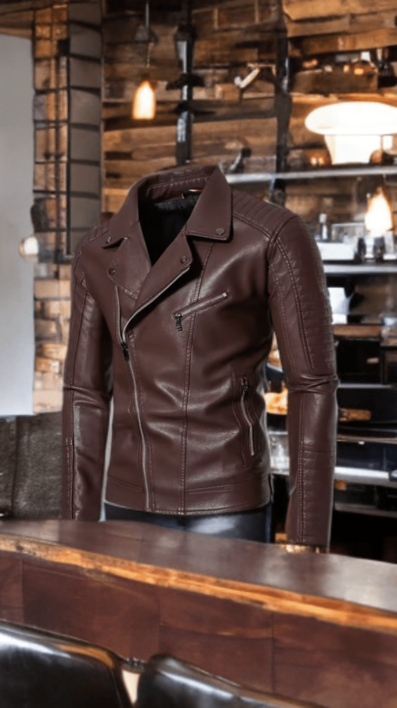 Ramoneska skórzana męska ze skóry eko brązowa,R-1-LEU.Ramoneska ze skóry ekologicznej wiosenna, jesienna, przejściowa. 