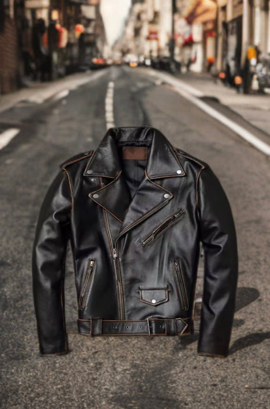 Ramoneska skórzana męska ze skóry naturalnej czarna motocyklowa - 1 - LEU