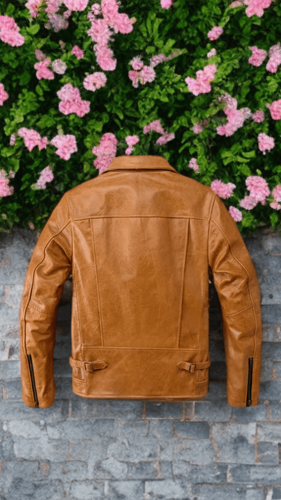 Ramoneska skórzana ze skóry naturalnej męska brązowa vintage, XSAVERY - LEU