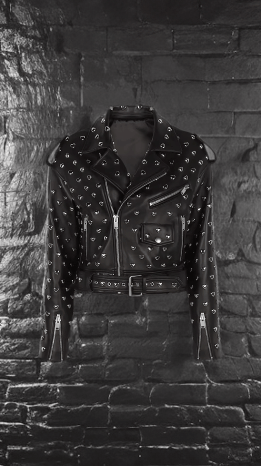 Ramoneska z naturalnej skóry czarna z napami srebrnymi, ASHLEY - LEU