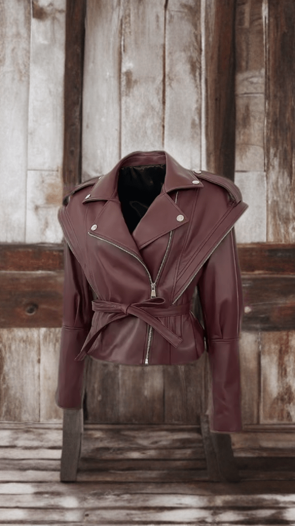 Ramoneska ze skóry damska skórzana kurtka bordowa, SUSAN - LEU