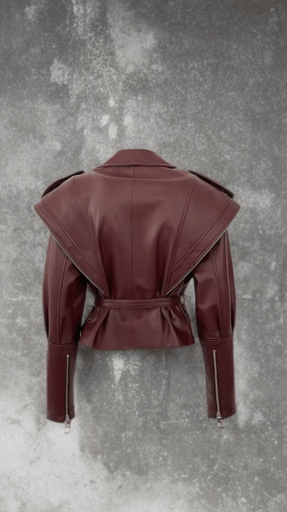 Ramoneska ze skóry damska skórzana kurtka bordowa, SUSAN - LEU