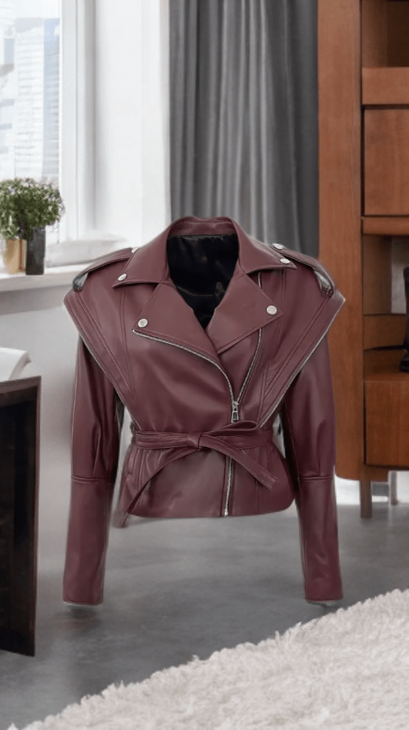 Ramoneska ze skóry damska skórzana kurtka bordowa, SUSAN - LEU