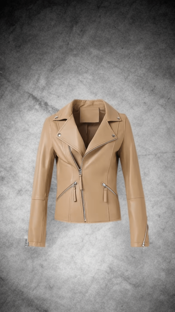 Ramoneska ze skóry naturalnej damska skórzana kurtka beżowa, ARLETA - LEU