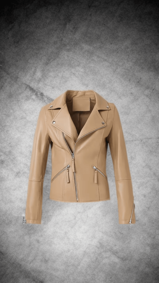 Ramoneska ze skóry naturalnej damska skórzana kurtka beżowa, ARLETA - LEU