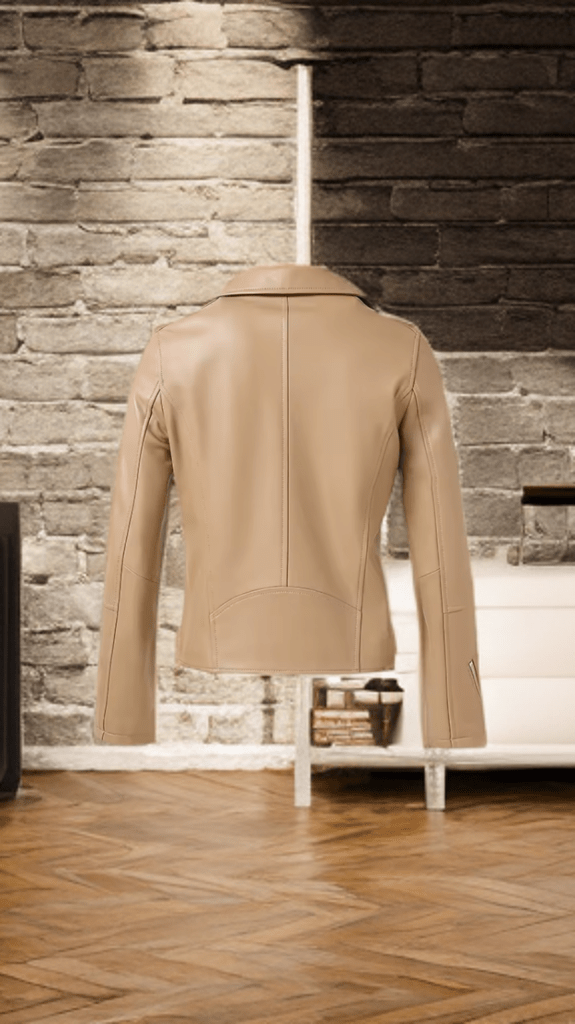 Ramoneska ze skóry naturalnej damska skórzana kurtka beżowa, ARLETA - LEU