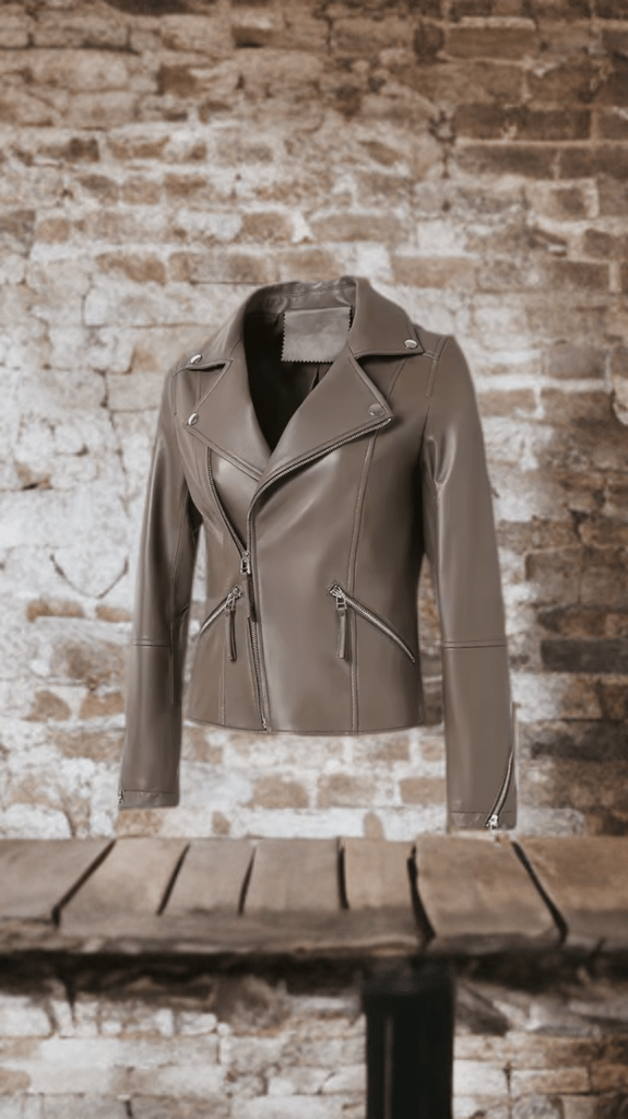 Ramoneska ze skóry naturalnej damska skórzana kurtka mokka, ARLETA - LEU