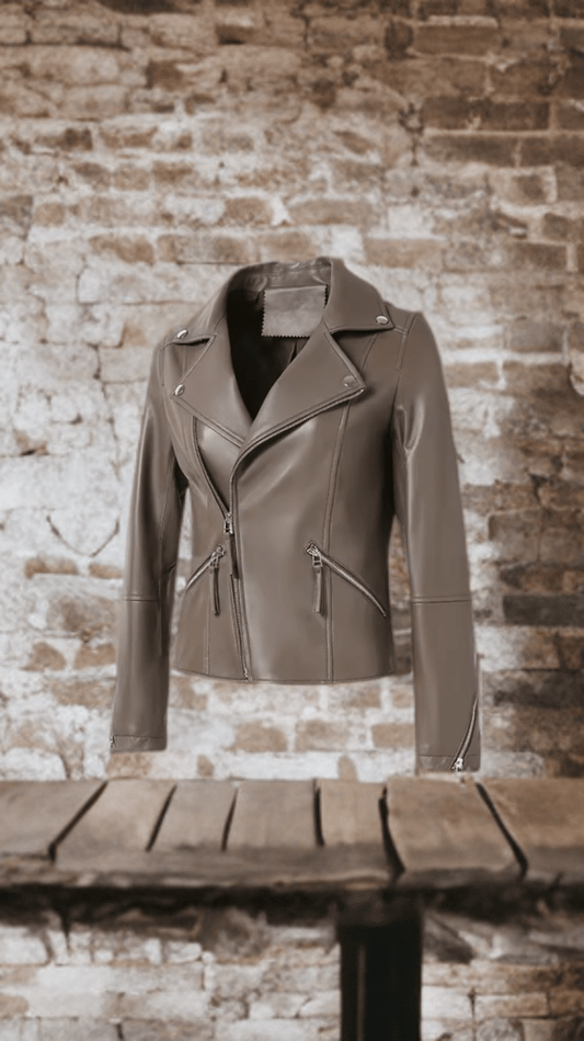 Ramoneska ze skóry naturalnej damska skórzana kurtka mokka, ARLETA - LEU