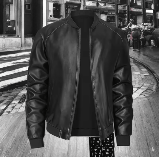 Skórzana bomberka męska pilotka ze skóry czarna, LOT-6-LEU. Kurtka skórzana ze skóry eko wiosenna, jesienna, przejściowa. 