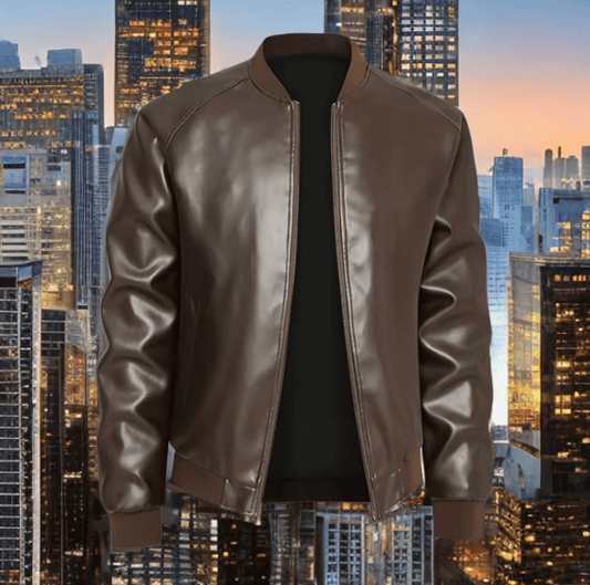 Skórzana bomberka męska z naturalnej skóry brązowa, LOT - 6 - LEU