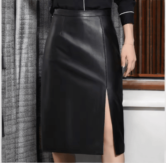 Spódnica skórzana ze skóry naturalnej czarna lico,MIDLLE - LEU