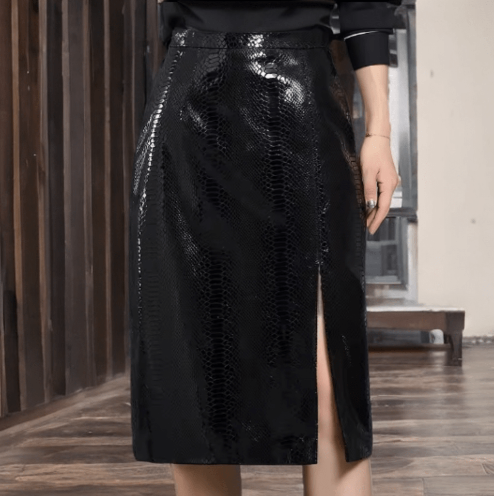 Spódnica skórzana ze skóry naturalnej skóra wężowa, MIDLLE - LEU