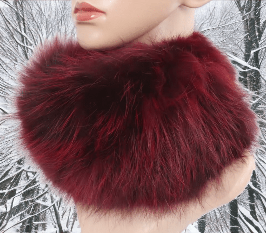 Szalik z lisa,lisem - opaska z lisa,lisem/bordowa - LEU