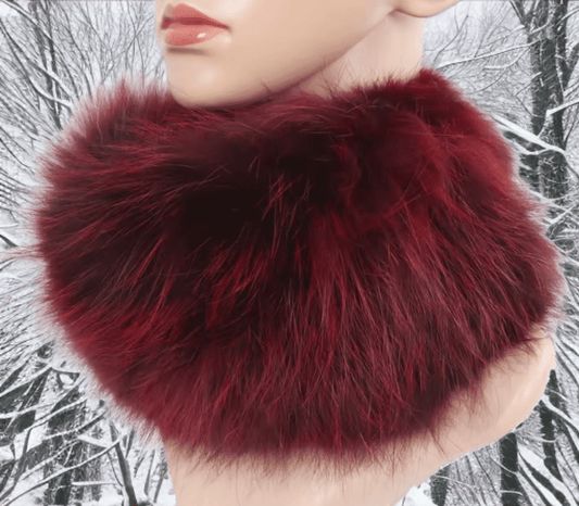 Szalik z lisa,lisem - opaska z lisa,lisem/bordowa - LEU