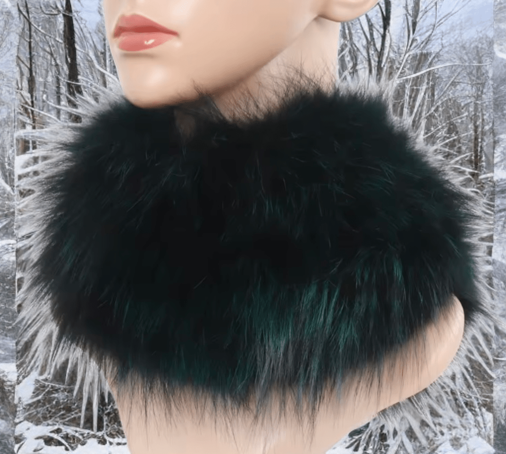 Szalik z lisa,lisem - opaska z lisa,lisem/butelkowa zieleń - LEU