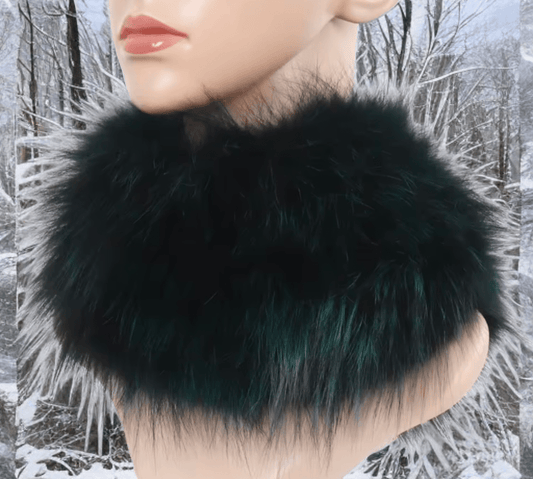 Szalik z lisa,lisem - opaska z lisa,lisem/butelkowa zieleń - LEU