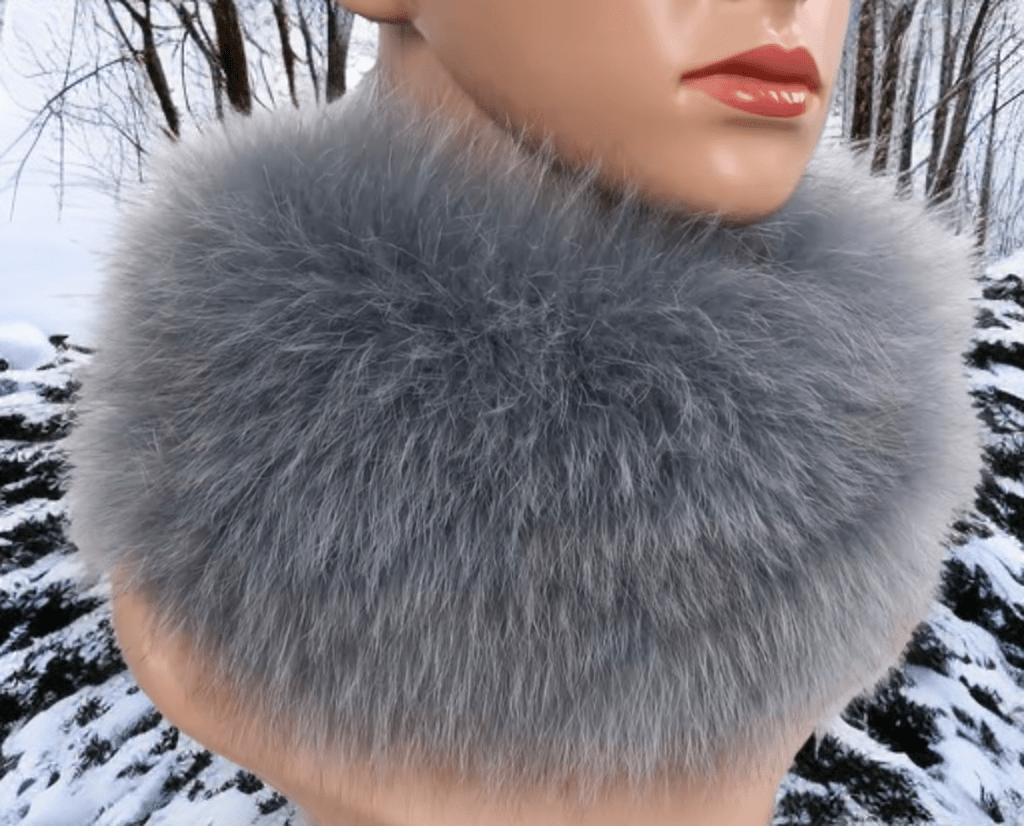 Szalik z lisa,lisem - opaska z lisa,lisem/szara - LEU